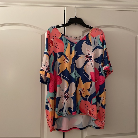 Prep Obsessed Lilly Tropical Floral Pop Drop Shoulder Top - Navy & Yellow - Picture 7 of 9